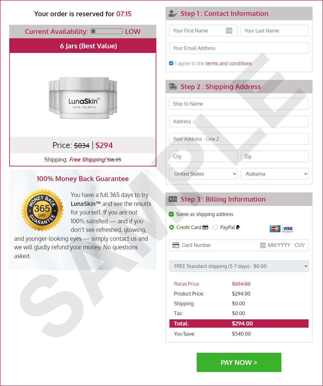 LunaSkin Checkout Page